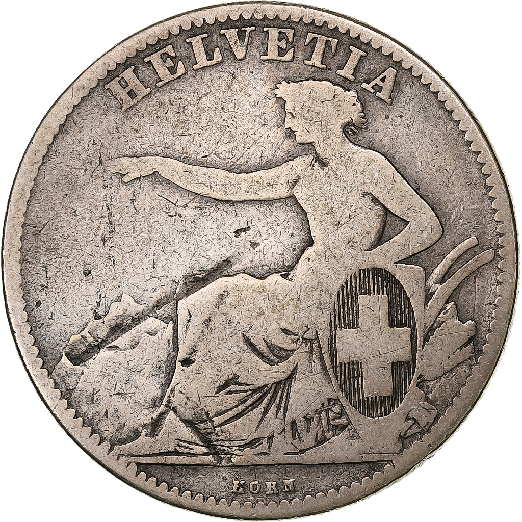 Switzerland, 2 Francs, 1862, Bern, Silver, 