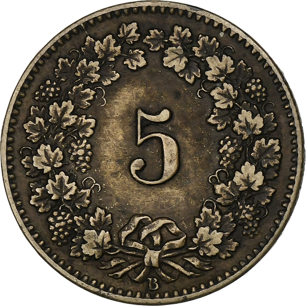 Switzerland, 5 Rappen, 1872, Bern, Billon, , KM:5