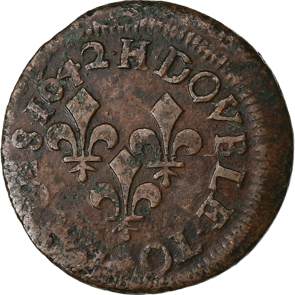 France, Louis XIII, Double tournois de Warin, 1642, La Rochelle, Copper