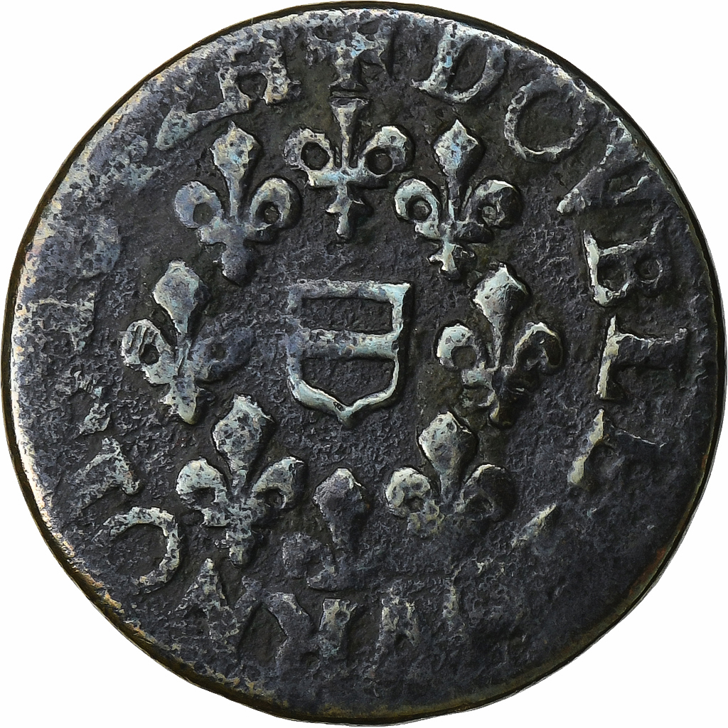 France, Maximilien III de Béthune, Double Tournois, 1642, Henrichemont, Copper