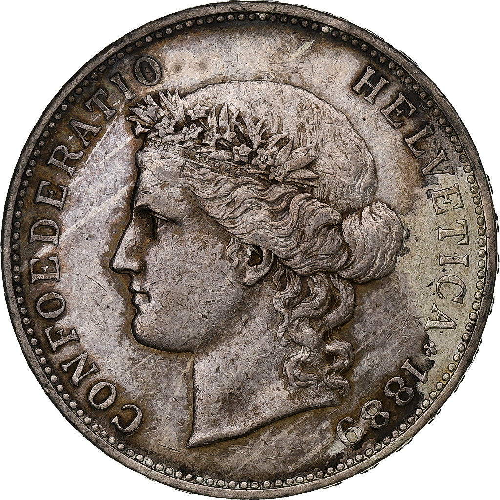 Switzerland, 5 Francs, Helvetia, 1889, Bern, Silver, , KM:34