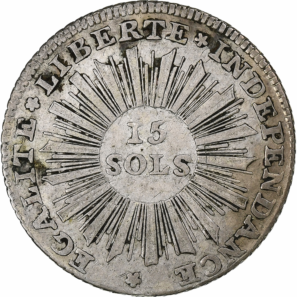 SWISS CANTONS, GENEVA, 15 Sols, 1794, Silver, , KM:97