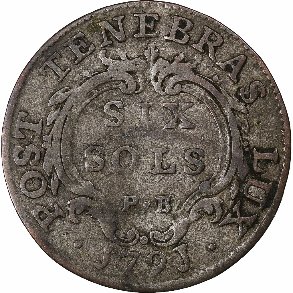 SWISS CANTONS, GENEVA, 6 Sols, 1791, Bern, Billon, 