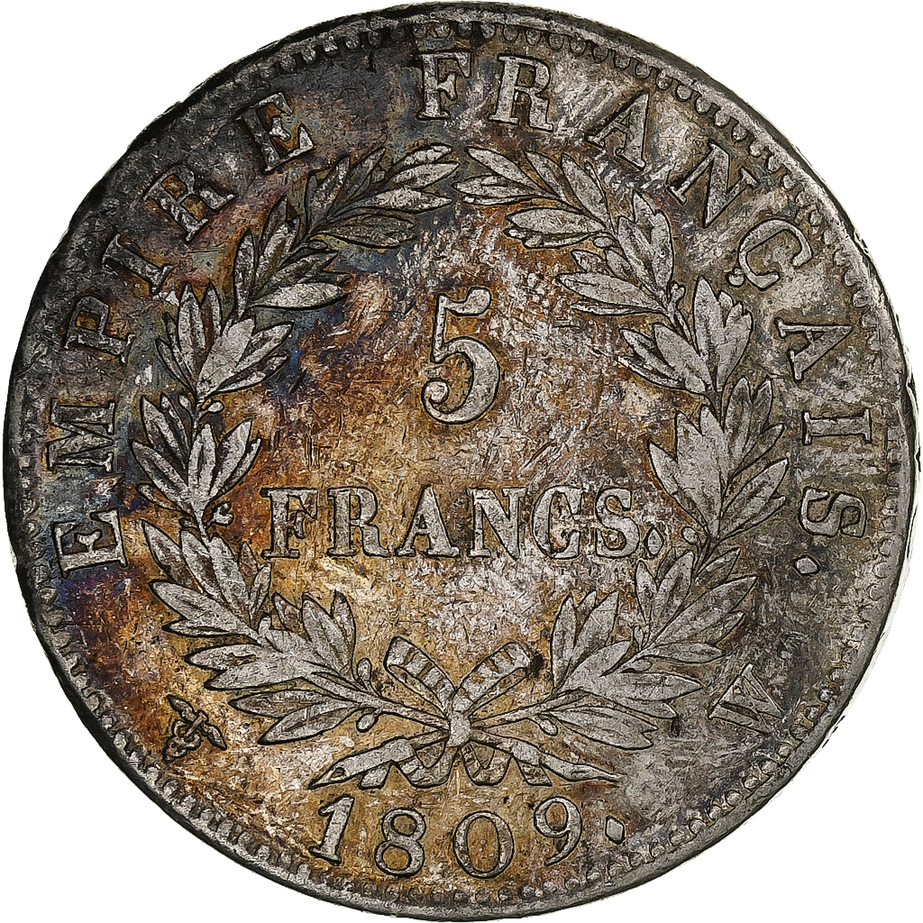 France, Napoleon I, 5 Francs, 1809, Lille, Silver, , Gadoury:584