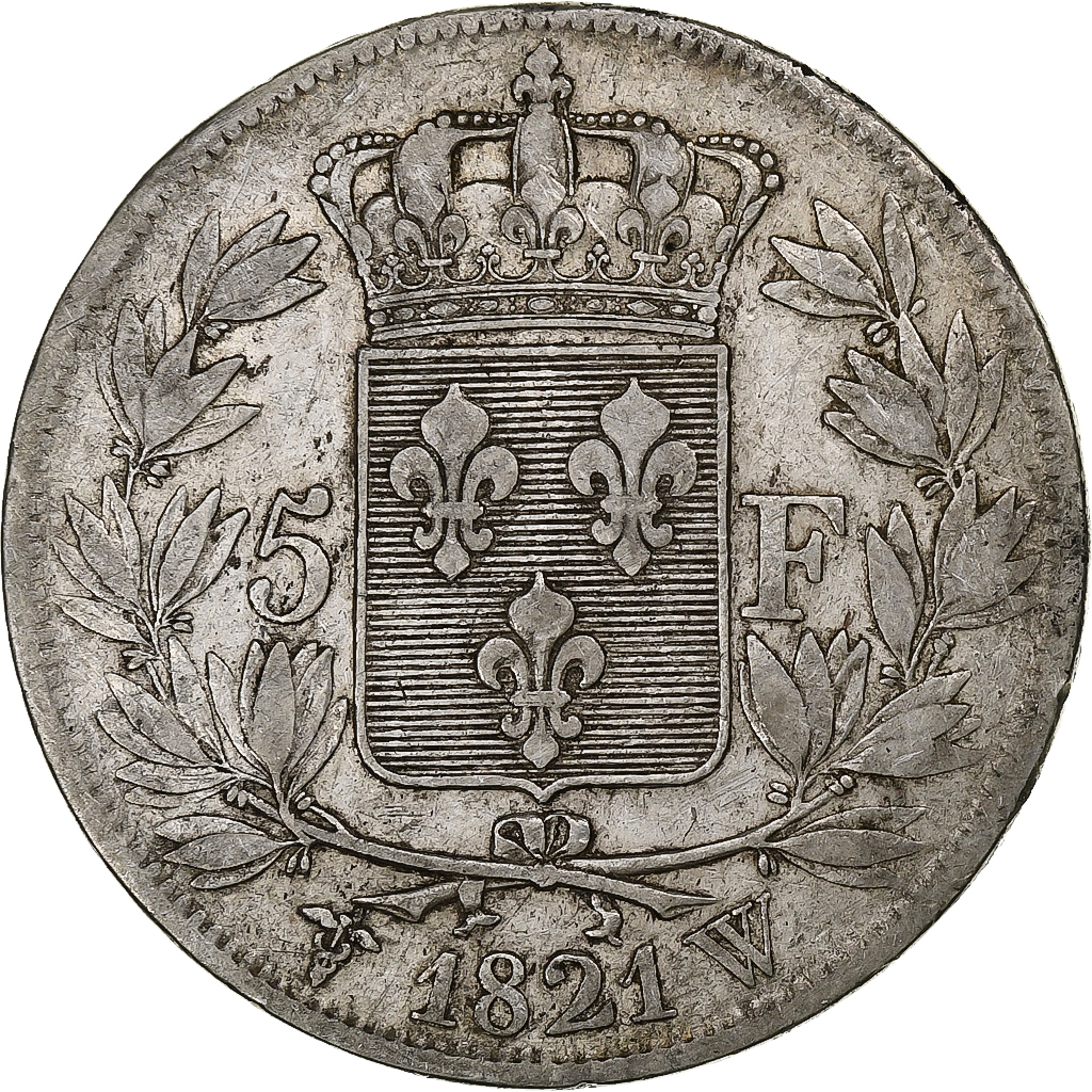 France, Louis XVIII, 5 Francs, 1821, Lille, Silver, VF(30-35), Gadoury:614