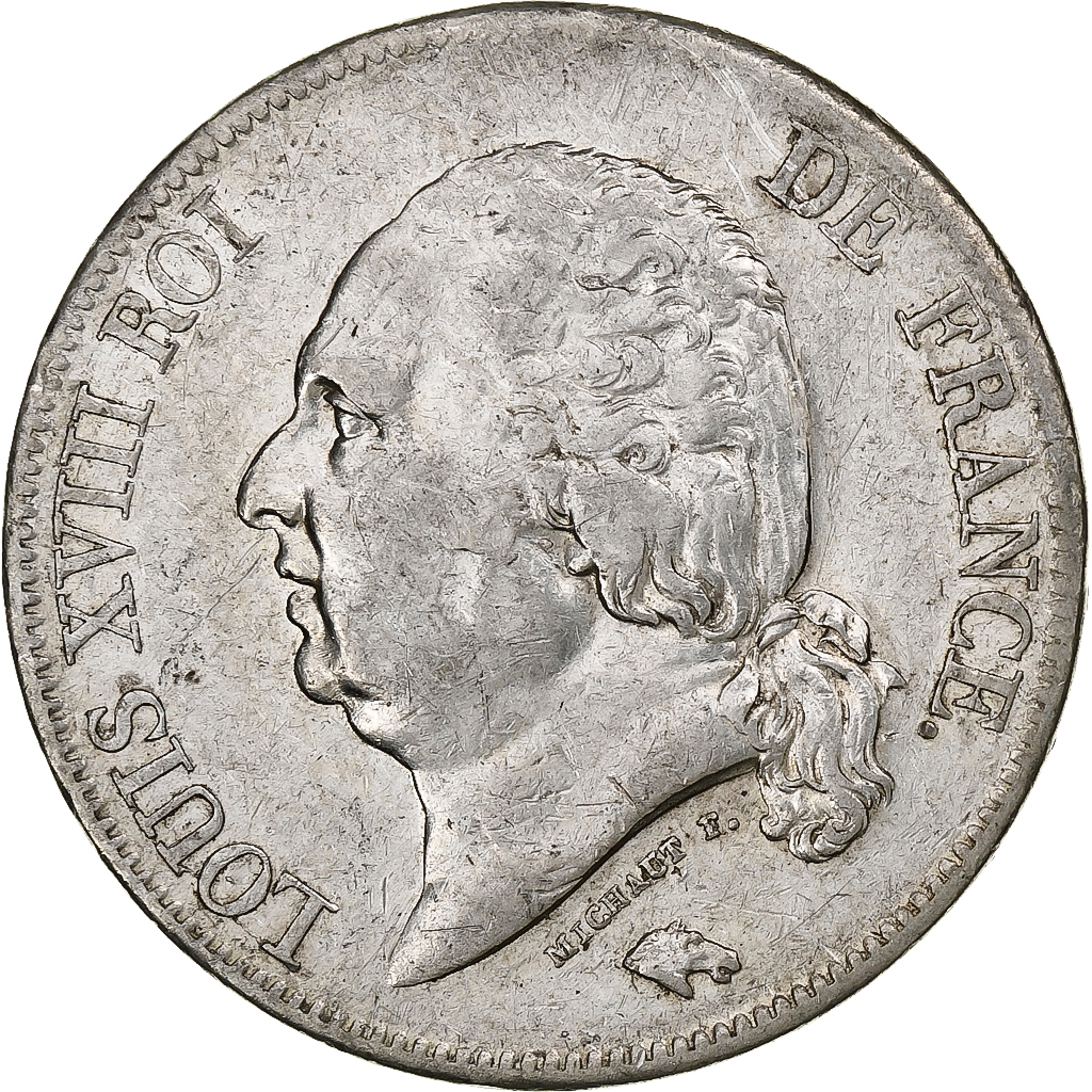 France, Louis XVIII, 5 Francs, 1824, Rouen, Silver, , Gadoury:614