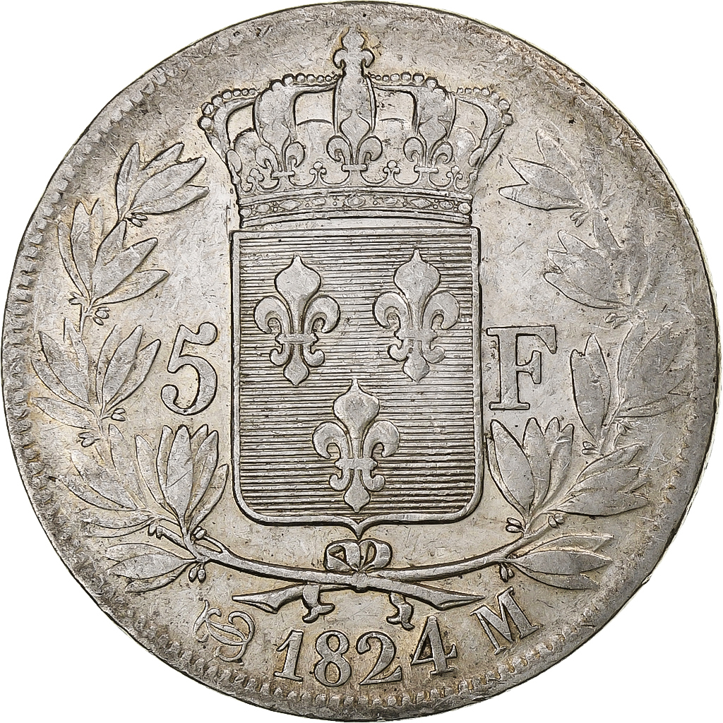 France, Louis XVIII, 5 Francs, 1824, Toulouse, Silver, , Gadoury:614