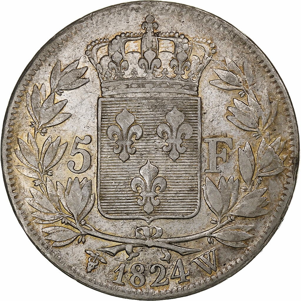 France, Louis XVIII, 5 Francs, 1824, Lille, Silver, , Gadoury:614