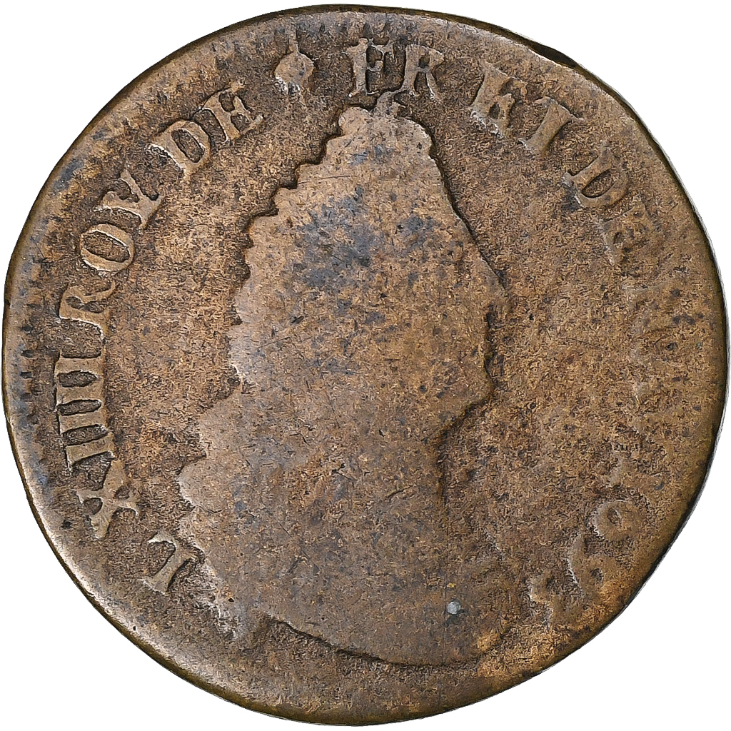 France, Louis XIV, Liard, 1693, Lille, Copper, , Gadoury:81