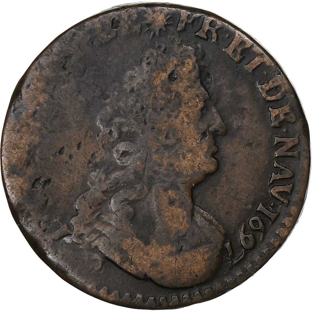 Francia, Louis XIV, Liard, 1697, Metz, Rame, MB, Gadoury:81