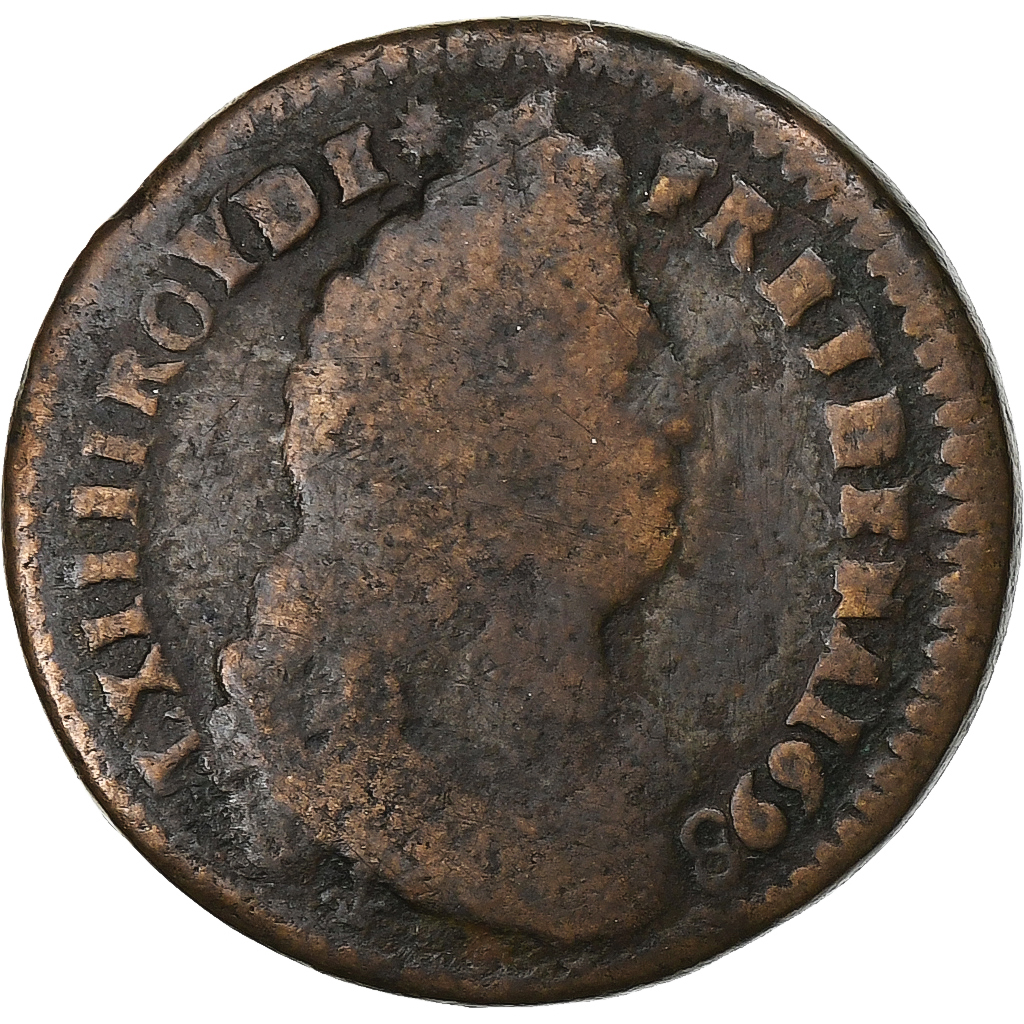France, Louis XIV, Liard, 1698, Bordeaux, Copper, VF, Gadoury:81