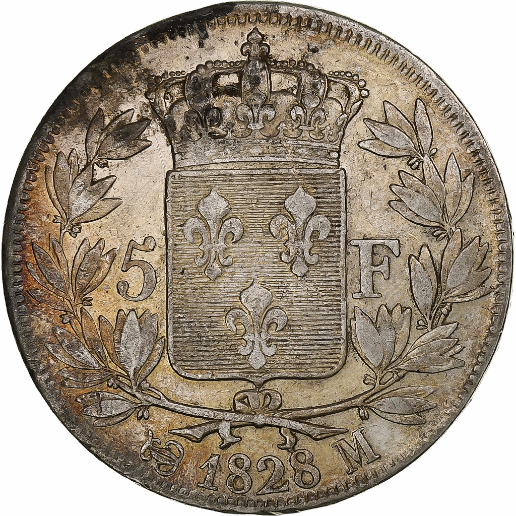 France, Charles X, 5 Francs, 1828, Toulouse, Silver, , Gadoury:644