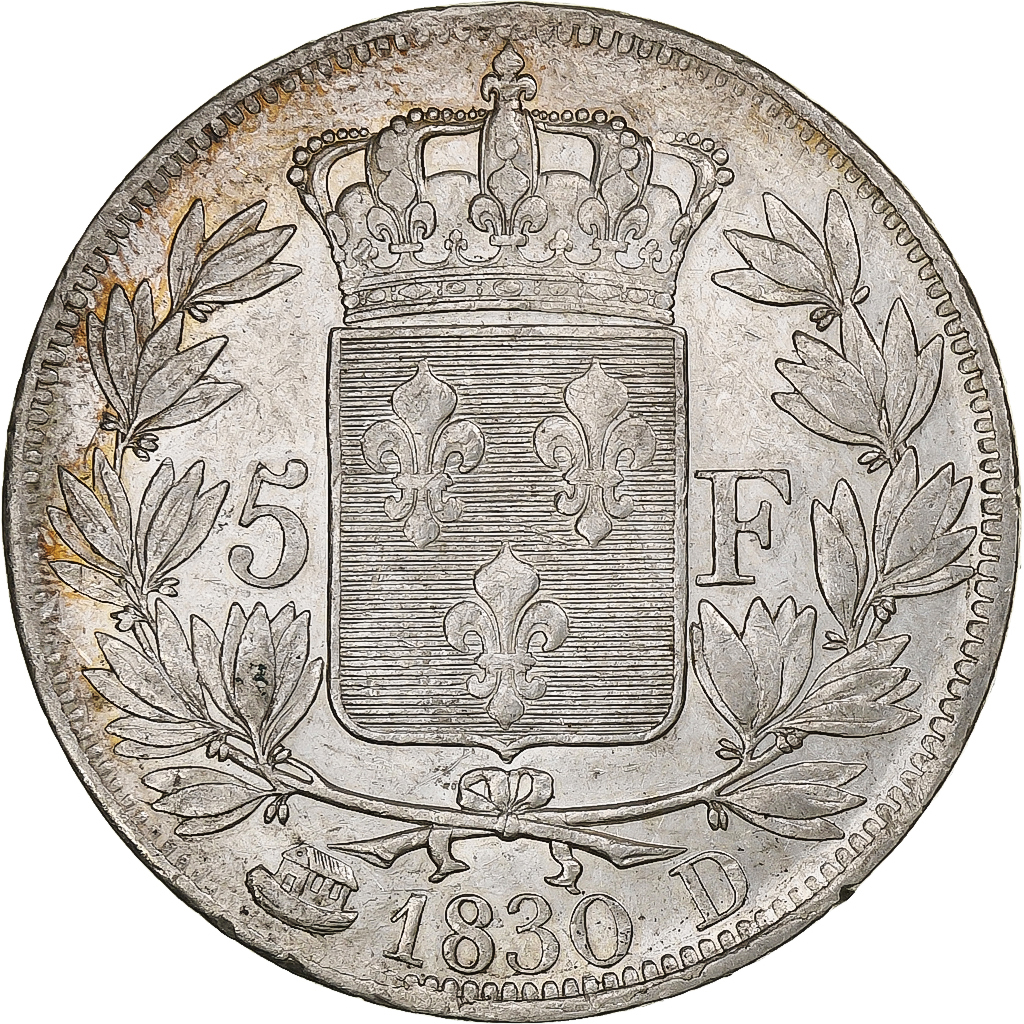 France, Charles X, 5 Francs, 1830, Lyon, Silver, AU, Gadoury:644