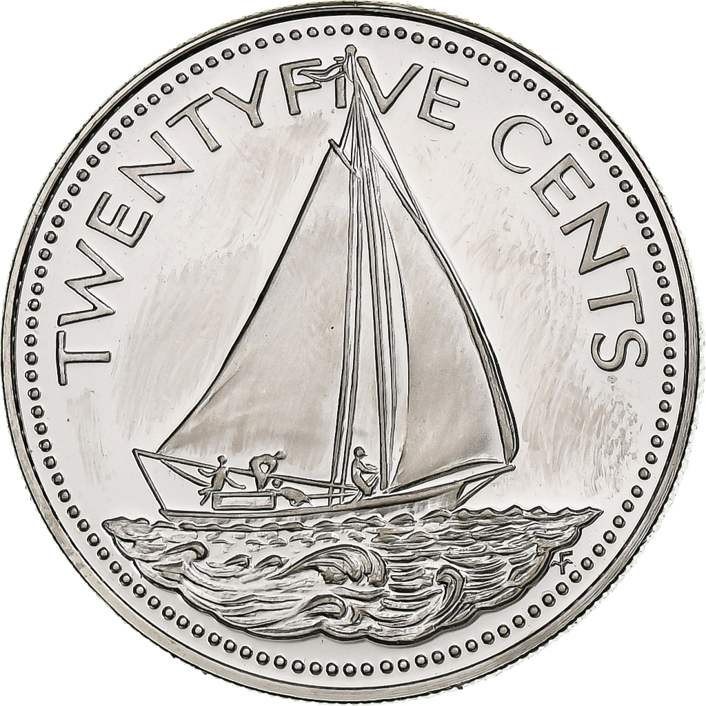 Bahamas, Elizabeth II, 25 Cents, 1974, Franklin Mint, Nickel, , KM:63