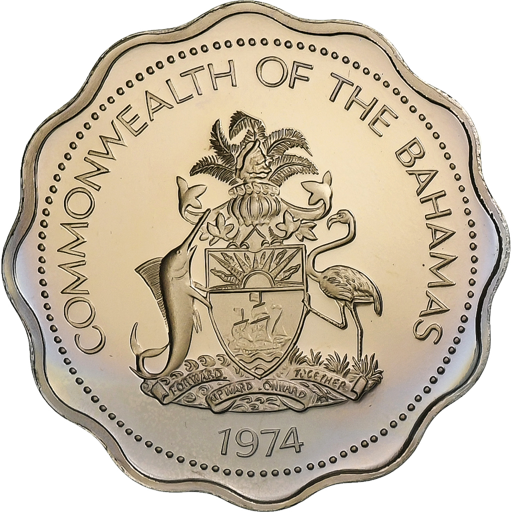 Bahamas, Elizabeth II, 10 Cents, 1974, Franklin Mint, Copper-nickel, 