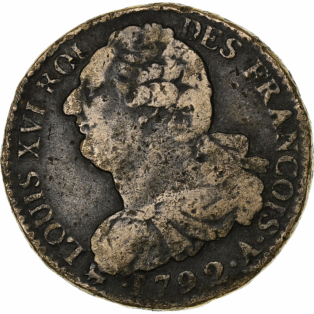 France, Louis XVI, 2 sols François, 1792 / AN 4, Paris, Métal de cloche
