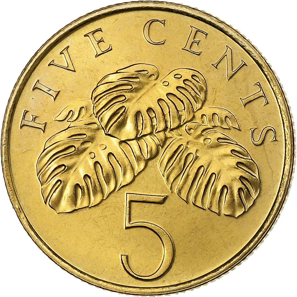Singapore, 5 Cents, 1995, Singapore Mint, Aluminum-Bronze, MS