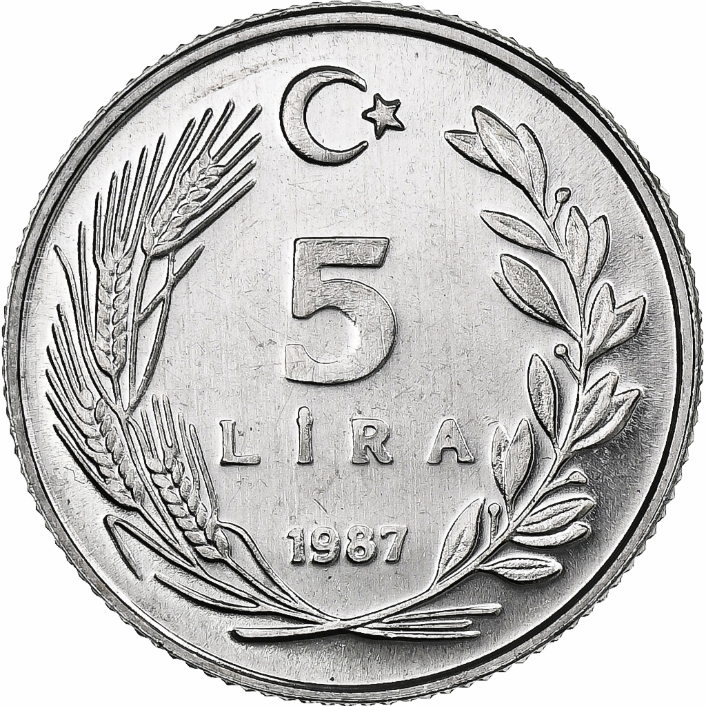 Turkey, 5 Lira, 1987, Aluminum, MS