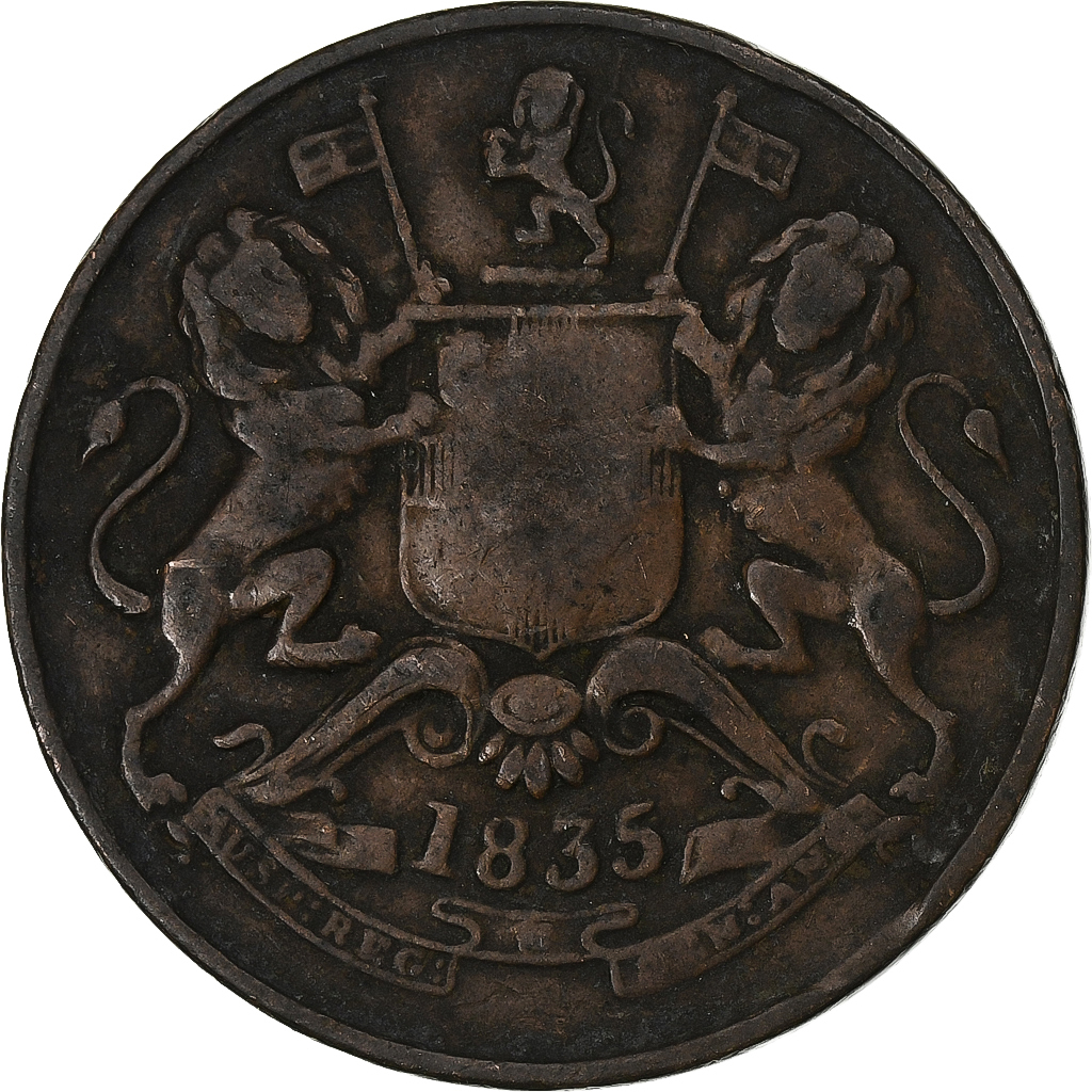 India-British, William IV, 1/2 Anna, 1835, Bombay, Copper, 