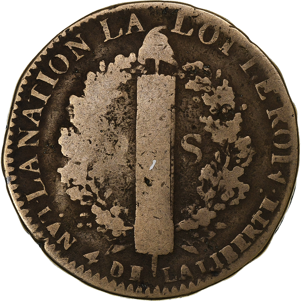 France, 2 sols François, 1792 / AN 4, Lille, Copper, 