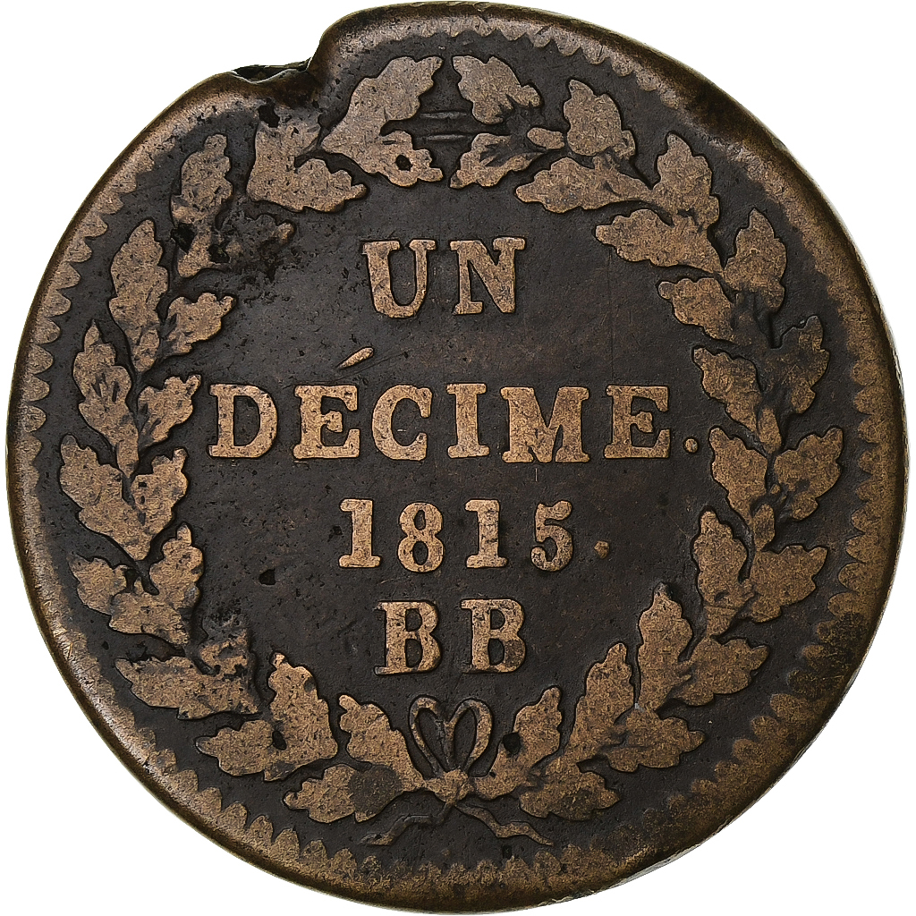 France, Louis XVIII, Decime, Dupré, 1815, Strasbourg, Copper, 