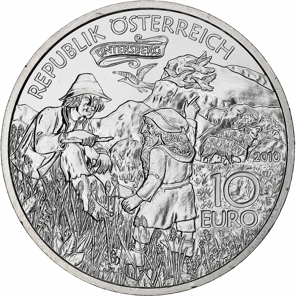 Österreich, 10 Euro, Charlemagne in the Untersberg, PP, 2010, Vienna, Silber