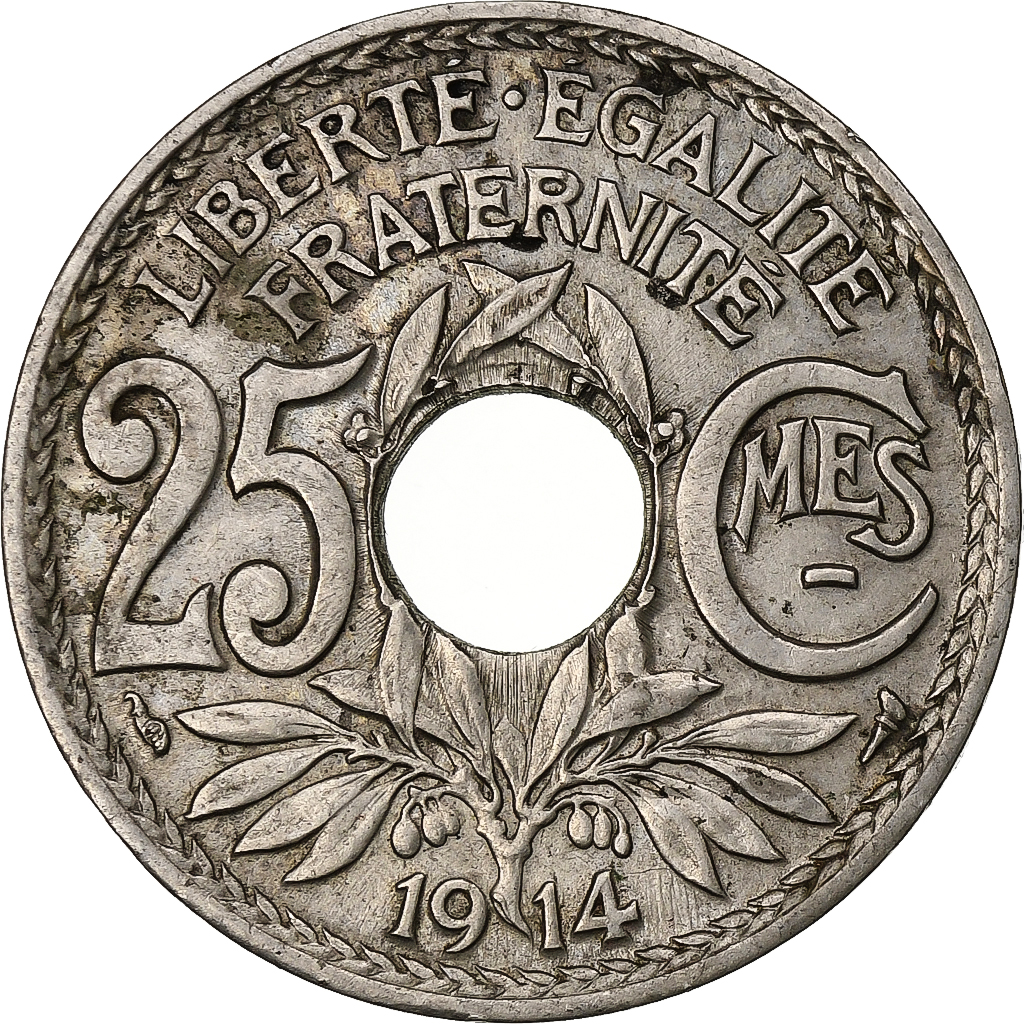 France, 25 Centimes, Lindauer, 1914, Paris, Nickel, 