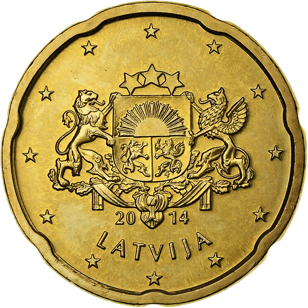 Latvia, 20 Centimes, 2014, Nordic gold, UNZ
