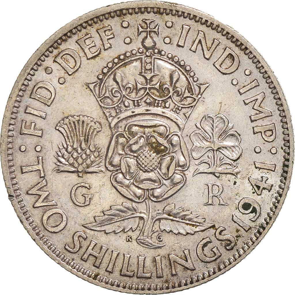 Coin, Great Britain, George VI, Two Shillings, 1941, British Royal Mint
