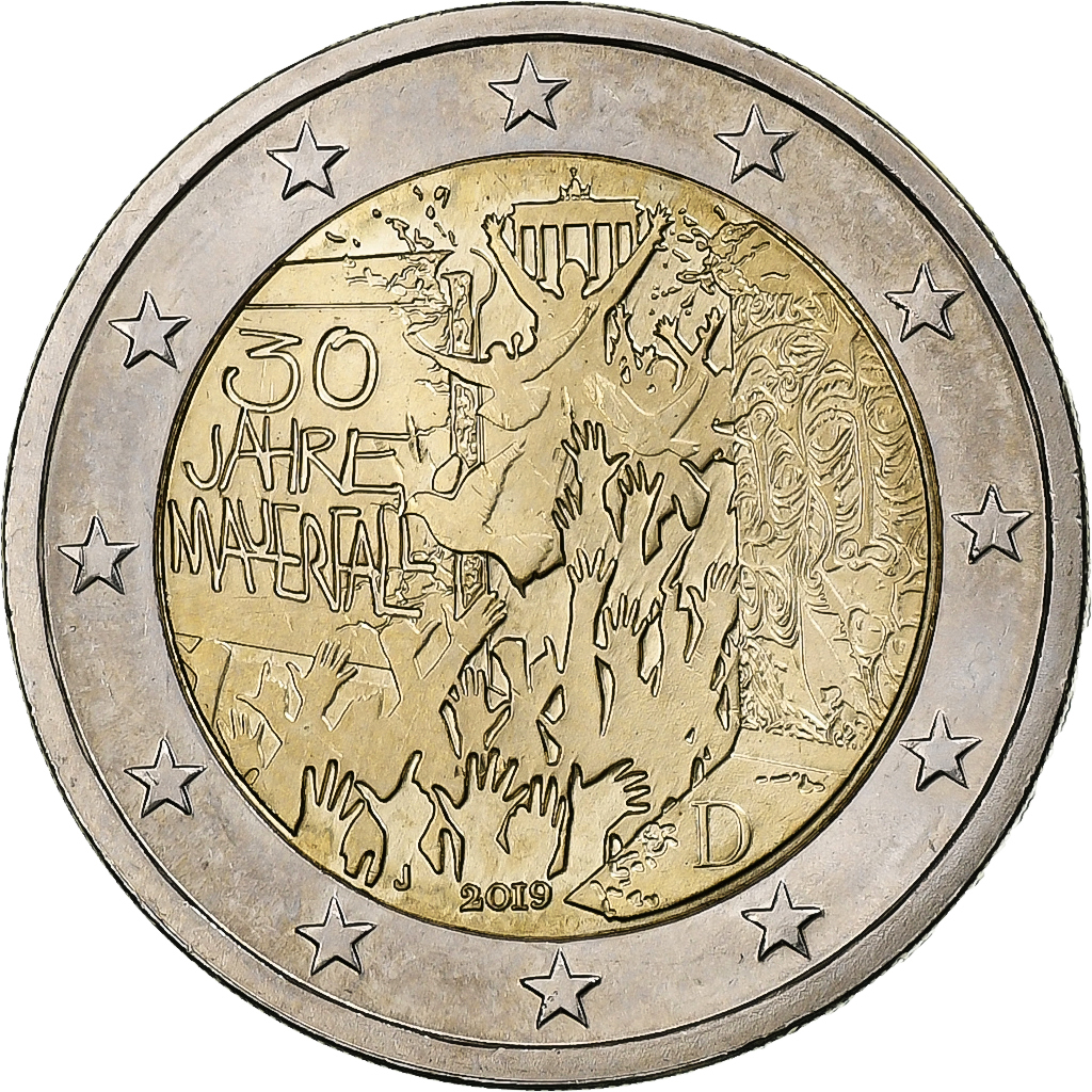 Deutschland, 2 Euro, 30th Anniversary, Fall of the Berlin Wall, 2019, Hamburg