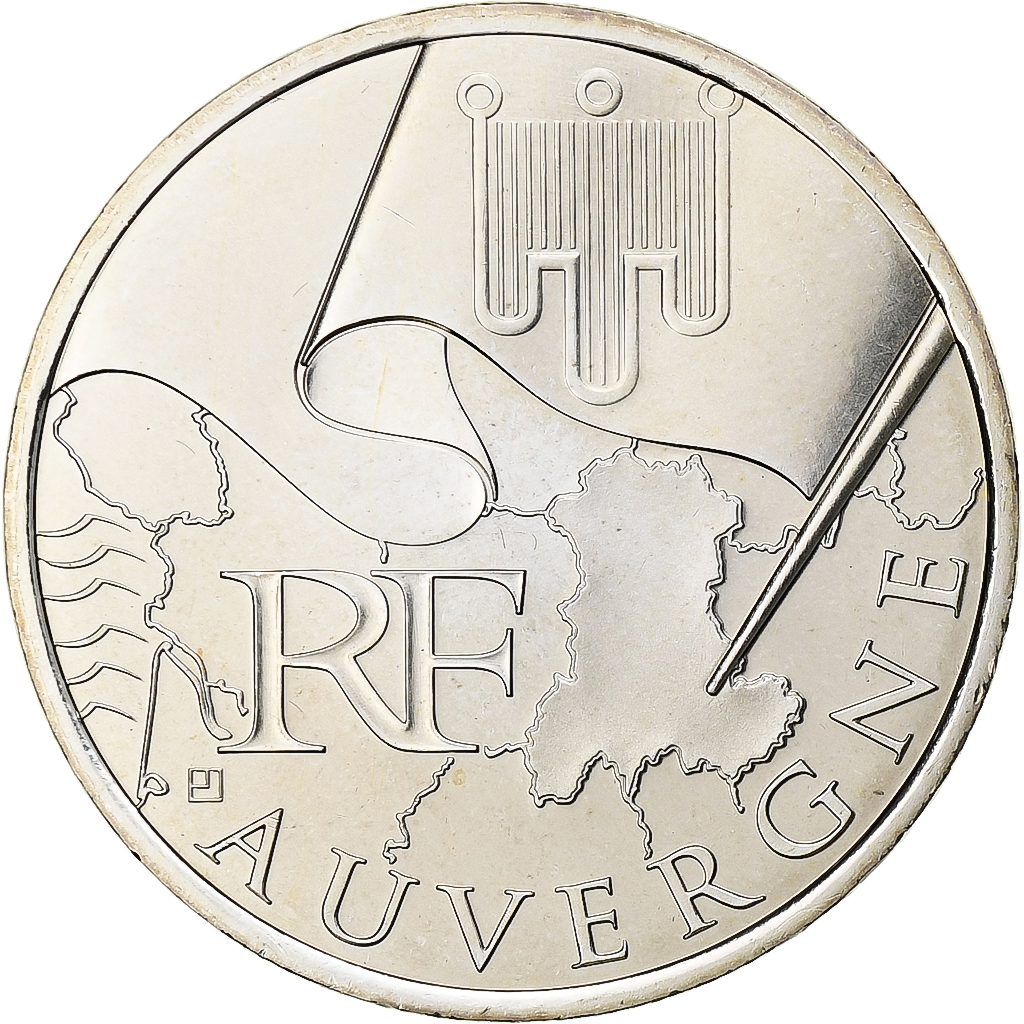 France, 10 Euro, Auvergne, 2010, Pessac, Silver, MS(63)
