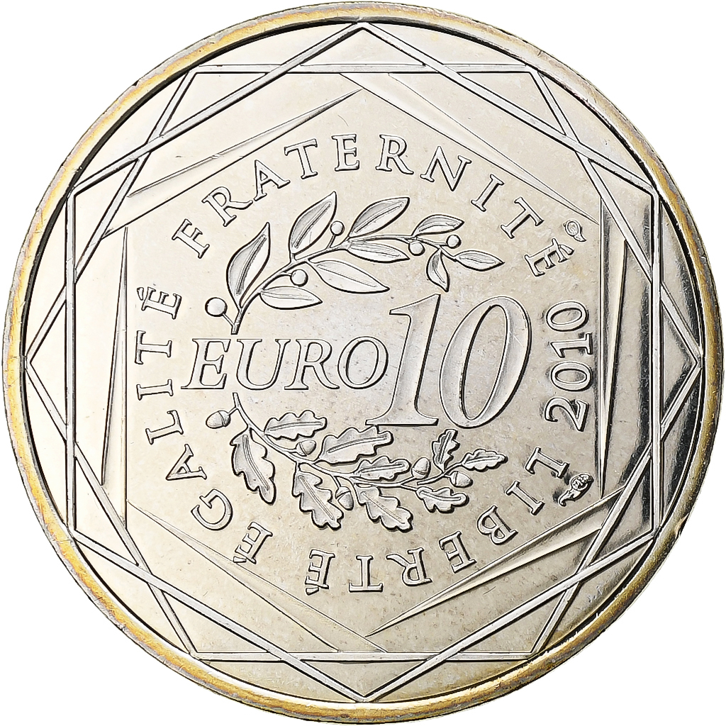 France, 10 Euro, Auvergne, 2010, Pessac, Silver, MS(63)