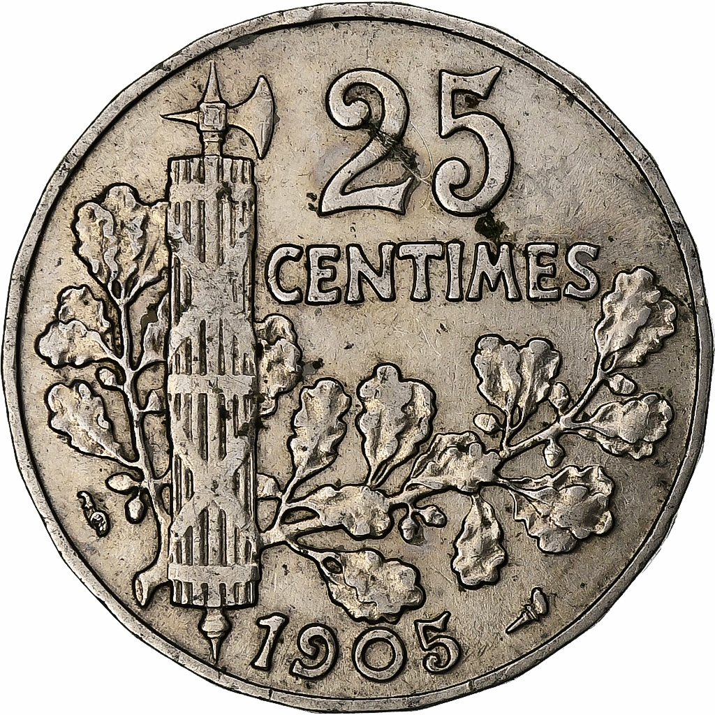 France, 25 Centimes, Patey, 1905, Paris, Nickel, 