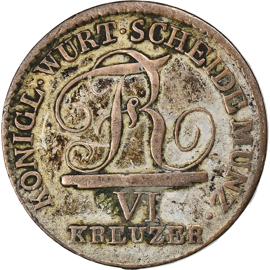 Kingdom of Württemberg, Friedrich I, 6 Kreuzer, 1809, Billon, 