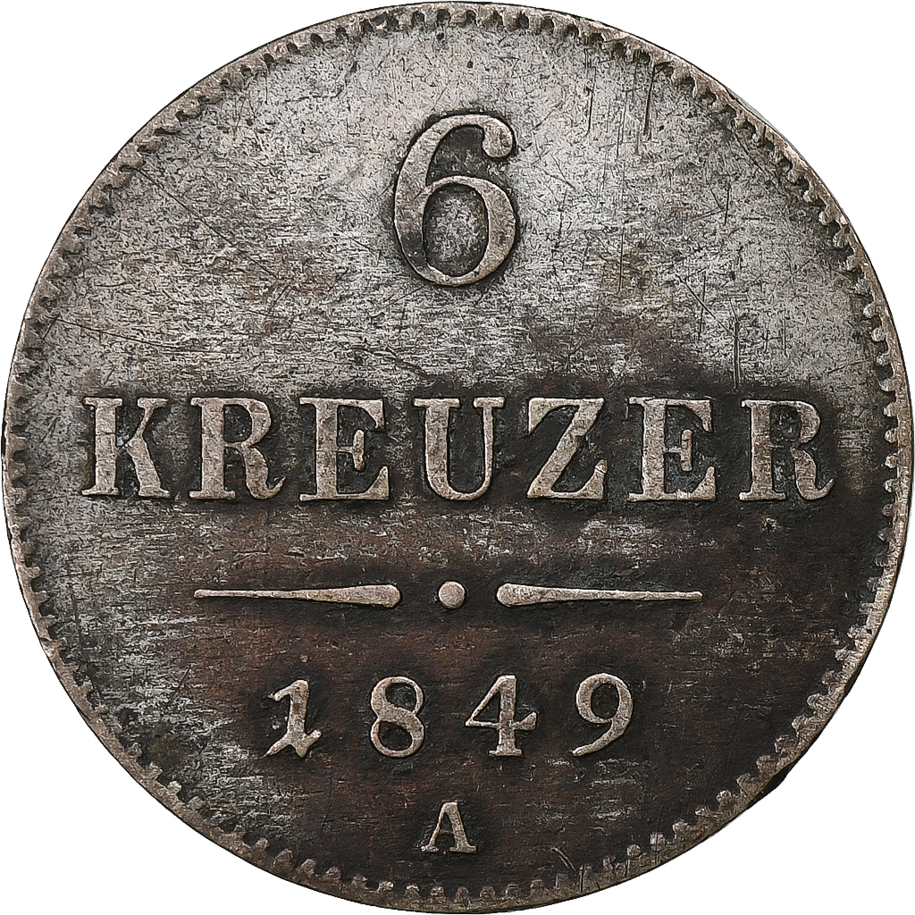 Austria, 6 Kreuzer, 1849, Vienna, Billon, 