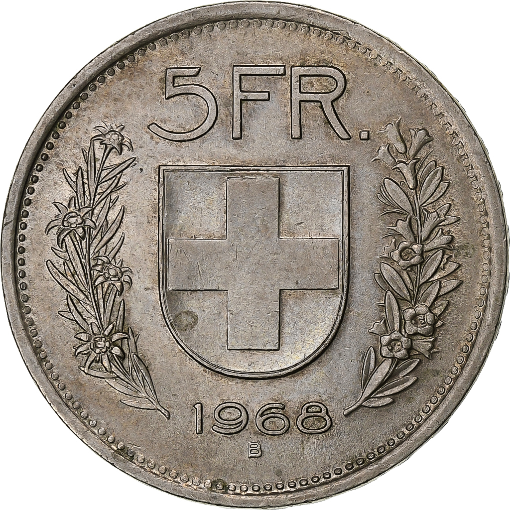 Switzerland, 5 Francs, Herdsman, 1968, Bern, Copper-nickel, 