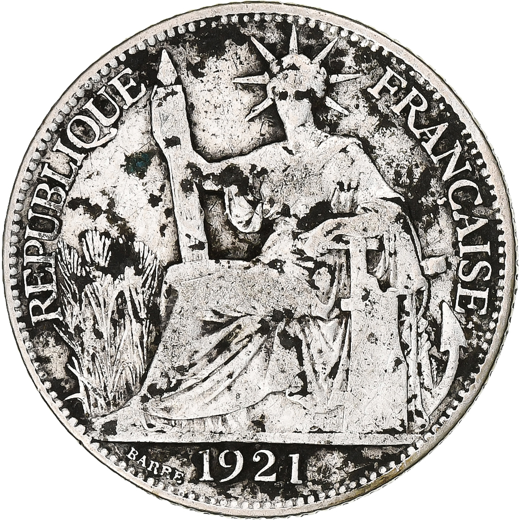 French Indochina, 20 Cents, 1921, Paris, Silver, 
