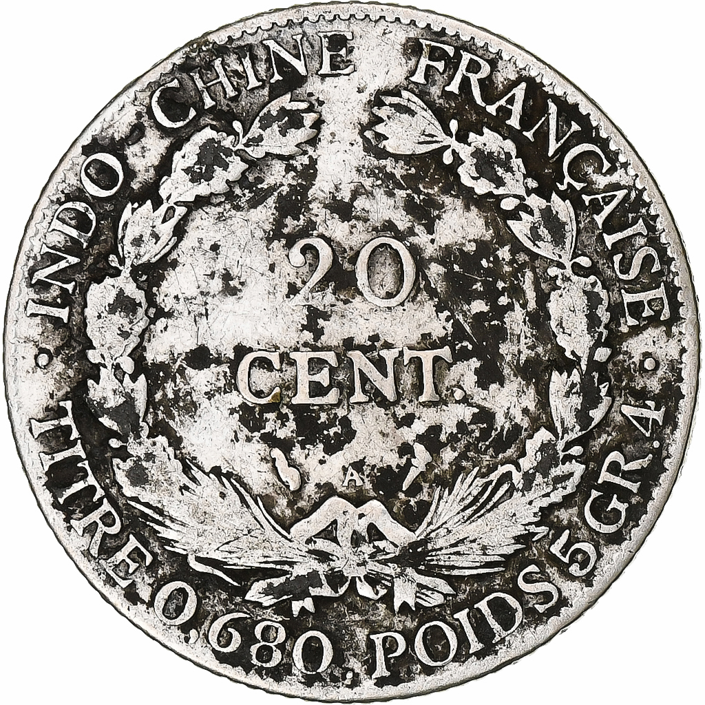 French Indochina, 20 Cents, 1921, Paris, Silver, 