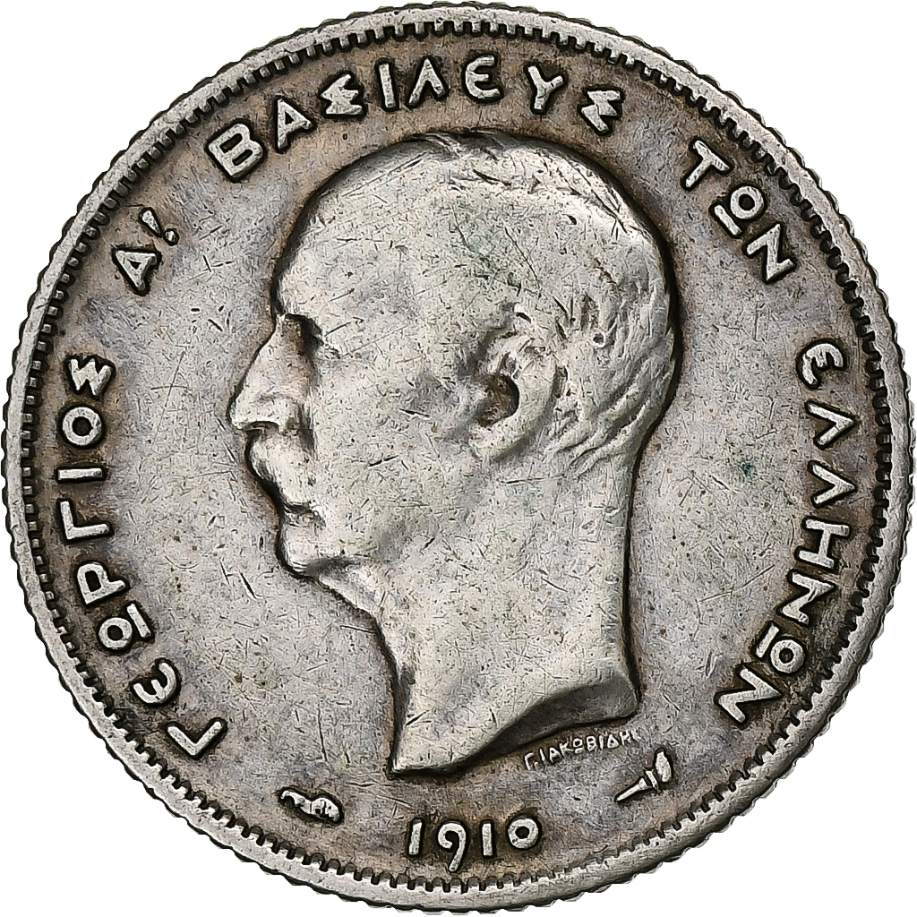 Greece, George I, Drachma, 1910, Paris, Silver, 
