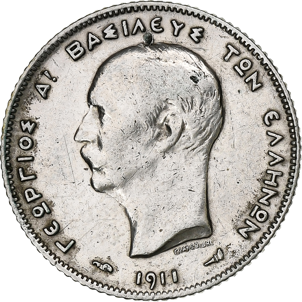 Greece, George I, Drachma, 1911, Paris, Silver, 
