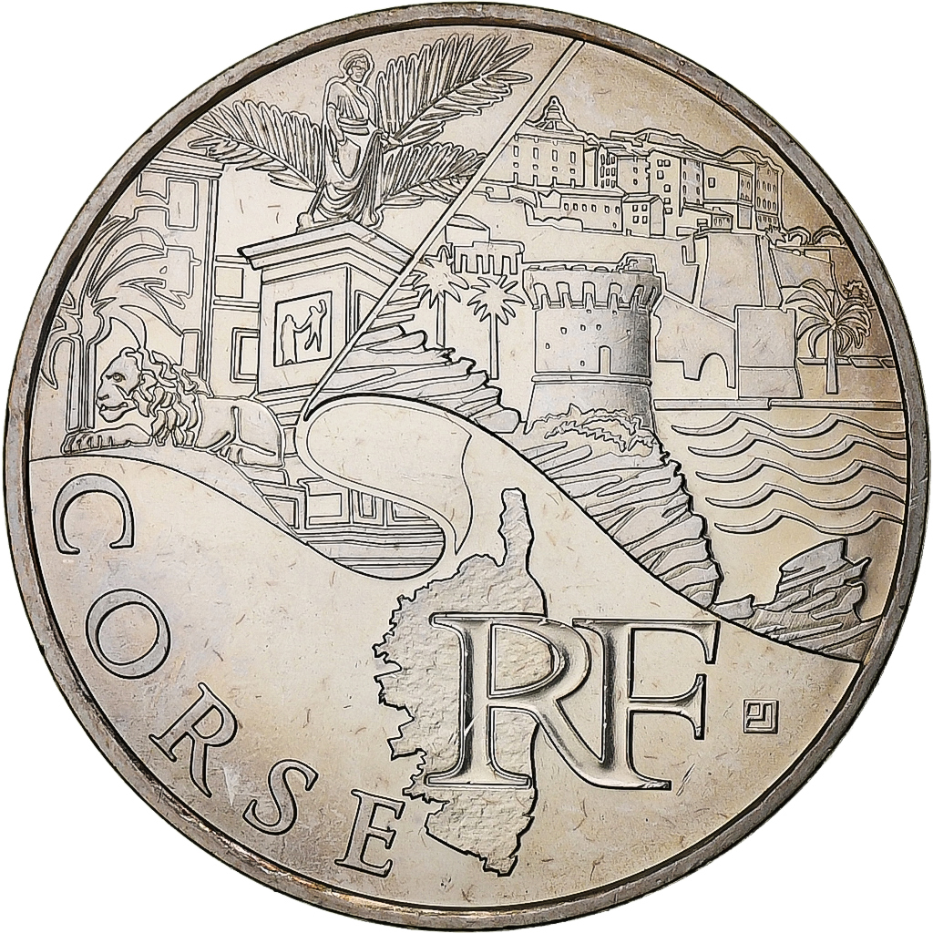 France, 10 Euro, Corse, 2011, Pessac, Silver, MS(60-62)