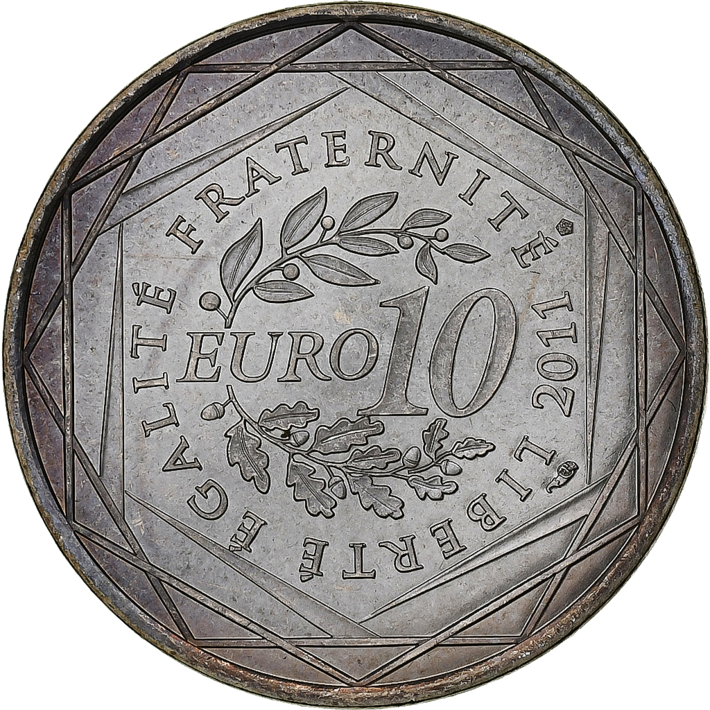 France, 10 Euro, Réunion, 2011, Pessac, Silver, MS(60-62)