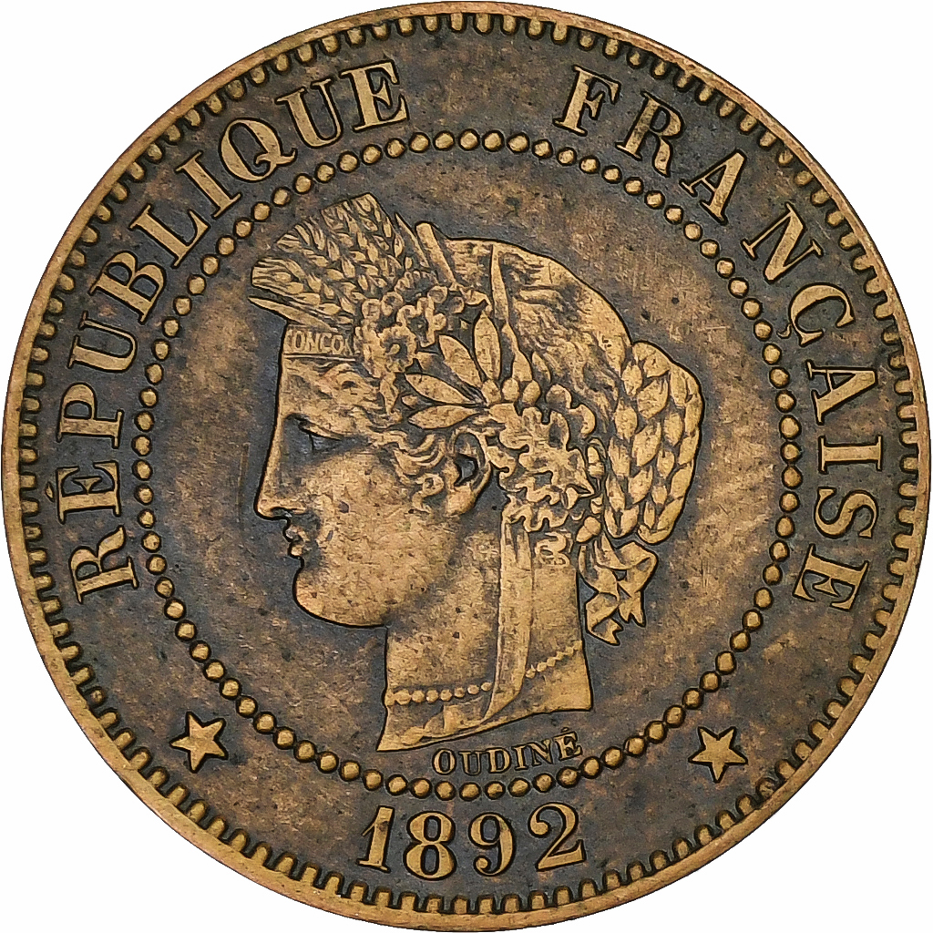 France, 2 Centimes, Cérès, 1892, Paris, Bronze, , Gadoury:105