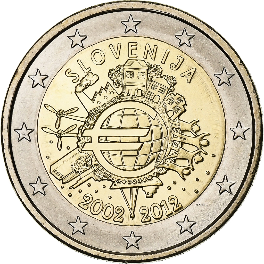 Slovenia, 2 Euro, 10 Years of Euros Cash, 2012, Kremnica, Bimetallic, 