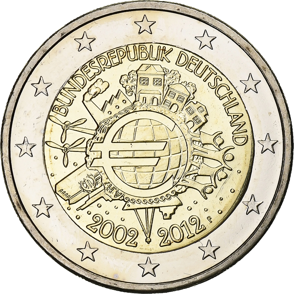 Deutschland, 2 Euro, 10 Years of Euros Cash, 2012, Stuttgart, Bimetallic, UNZ