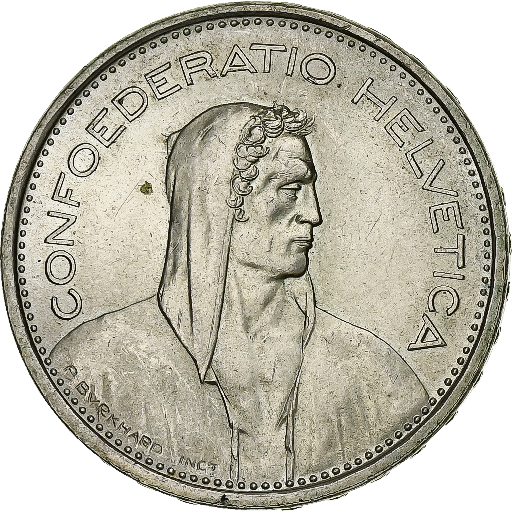Switzerland, 5 Francs, Herdsman, 1966, Bern, Silver, 