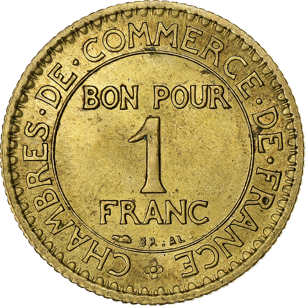France, Franc, Chambre de commerce, 1922, Paris, Cupro-Aluminium, 