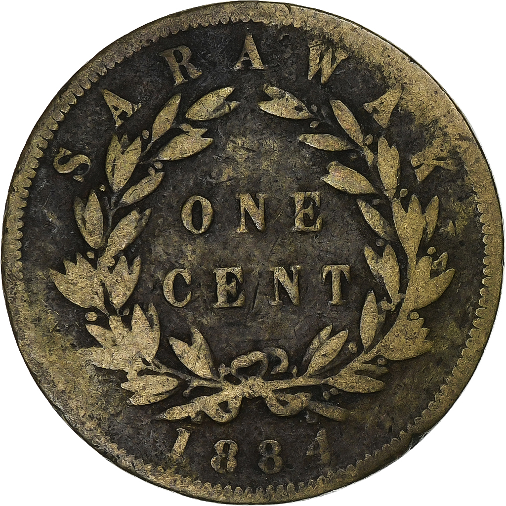 Sarawak, Charles J. Brooke, Cent, 1884, Heaton, Bronze, 