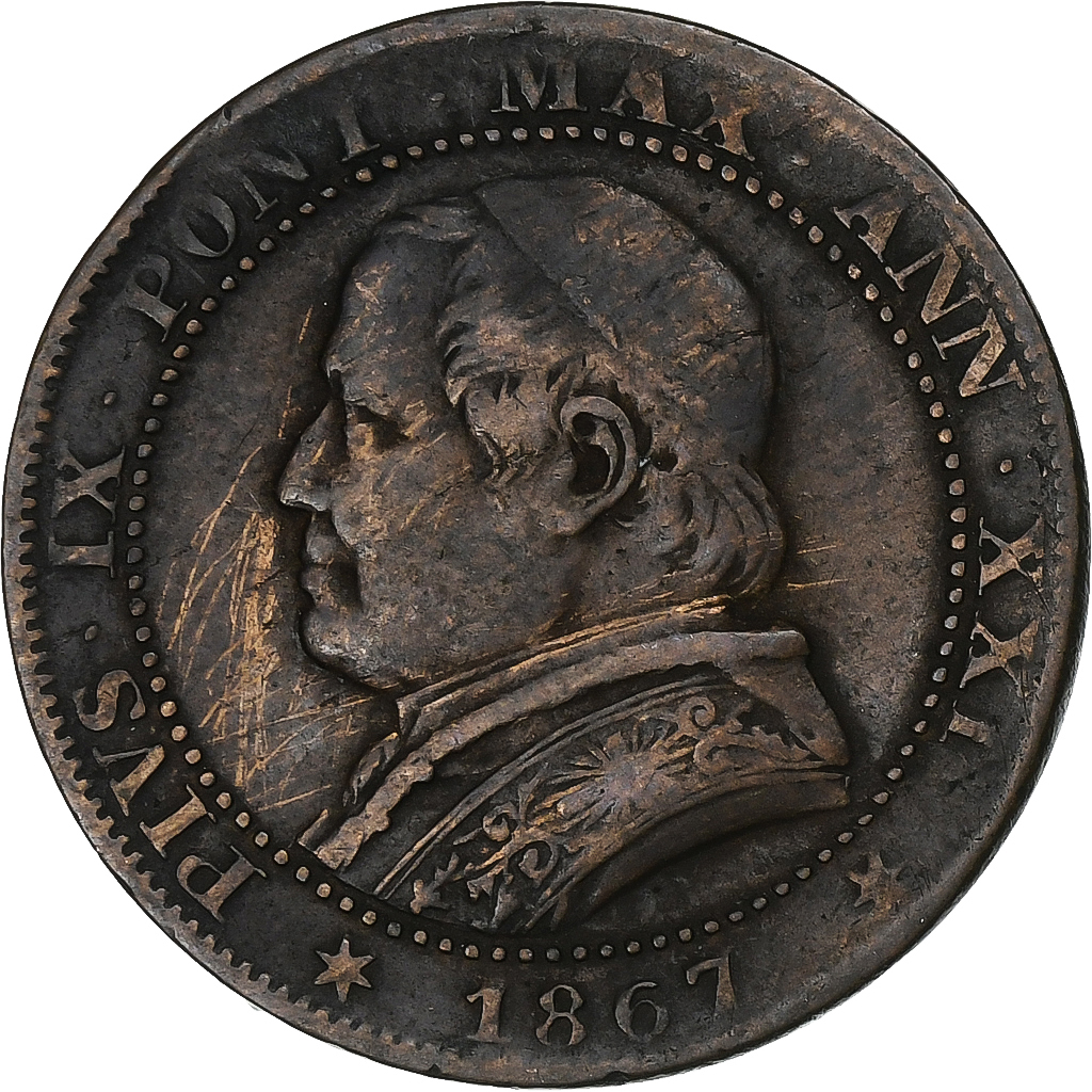 Papal States, Pius IX, Soldo, 1867, Rome, Copper, VF(30-35)