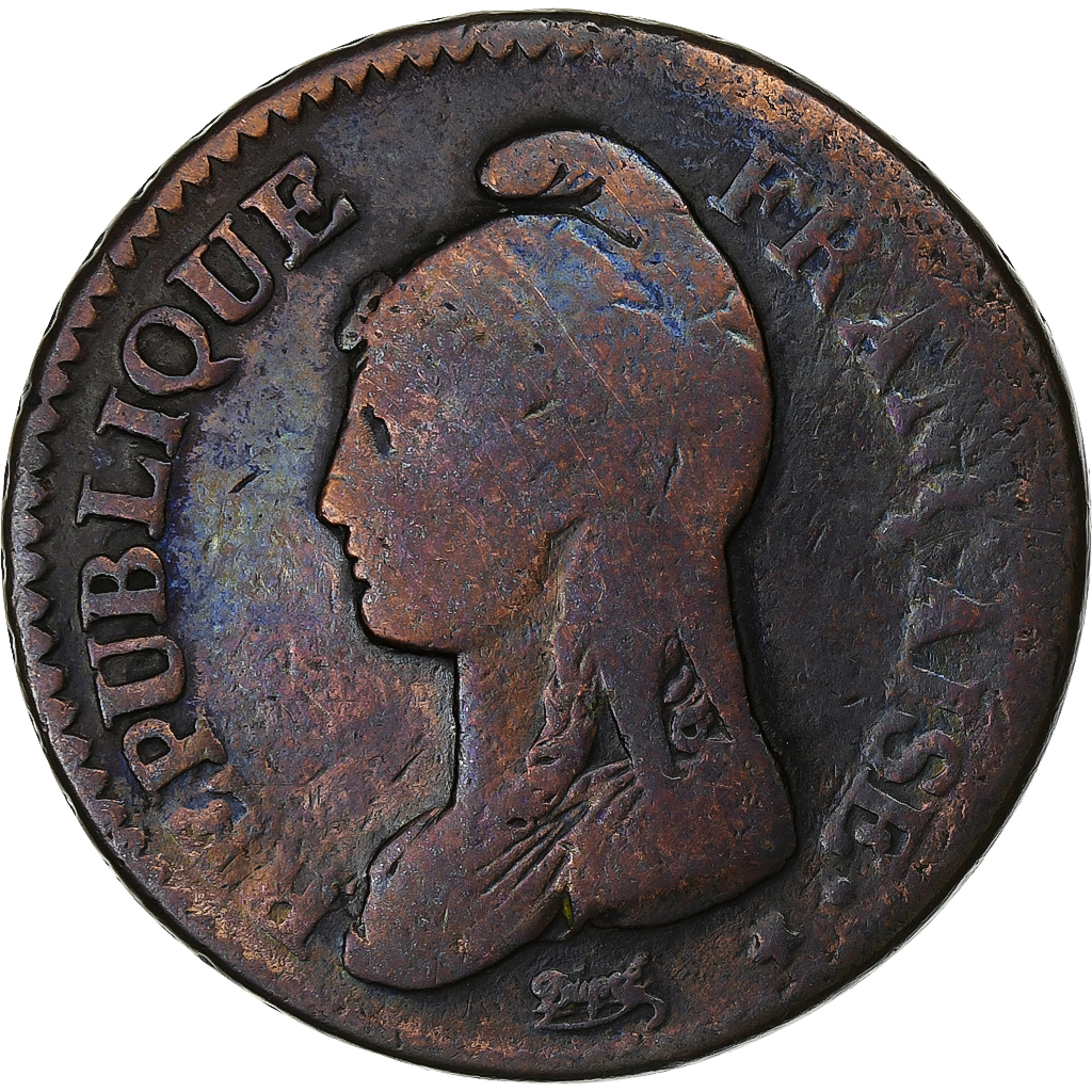 France, Decime, Dupré, AN 8, Geneva, Copper, VF, Gadoury:187a